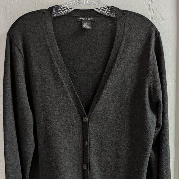Audrey & Grace Charcoal Gray Button Down Cardigan Large - Picture 6 of 6